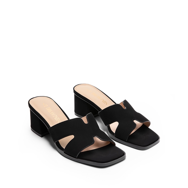 Square Toe Cut Out Sandals - BLACK-NUBUCK - 4